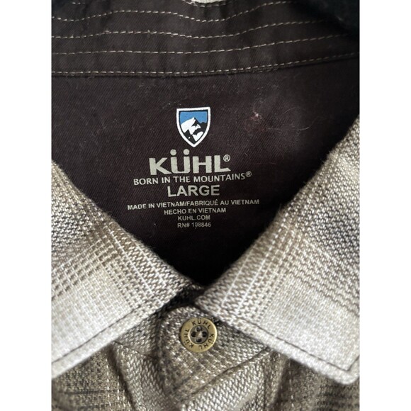 Kuhl The Law Flannel Shirt Mens Large Shadow Plaid Hiking Outdoor Green Brown - Picture 2 of 6